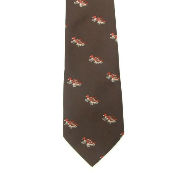 Vintage 1970s Duck Goose Bird Men's Silk Neck Tie Brown Animal Theme Kings Lynn - Picture 2 of 4